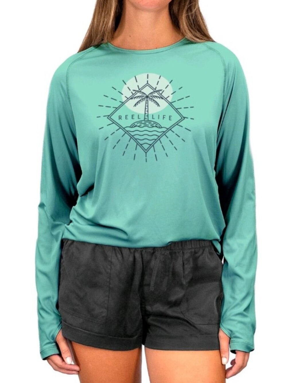 REEL LIFE Women’s Long Sleeve Performance Tee - Seafoam Green UPF Sun Protection